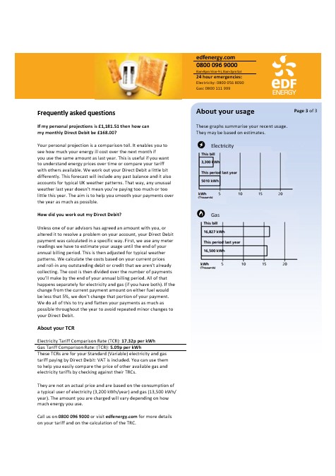 United Kingdom EDF business utility bill template in Word and PDF formats, 3 pages 3